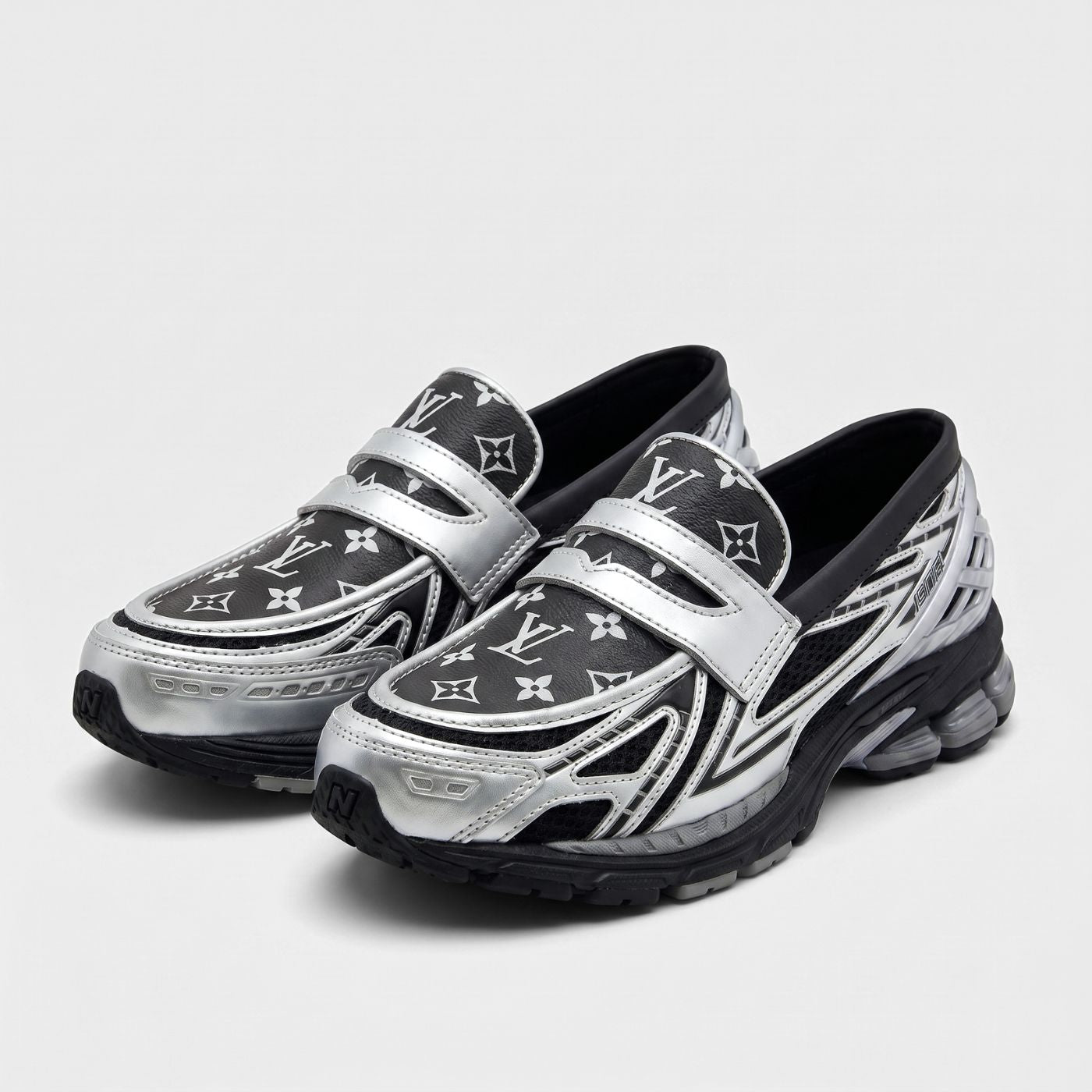Silver Black LV New Balance 1906L Loafers