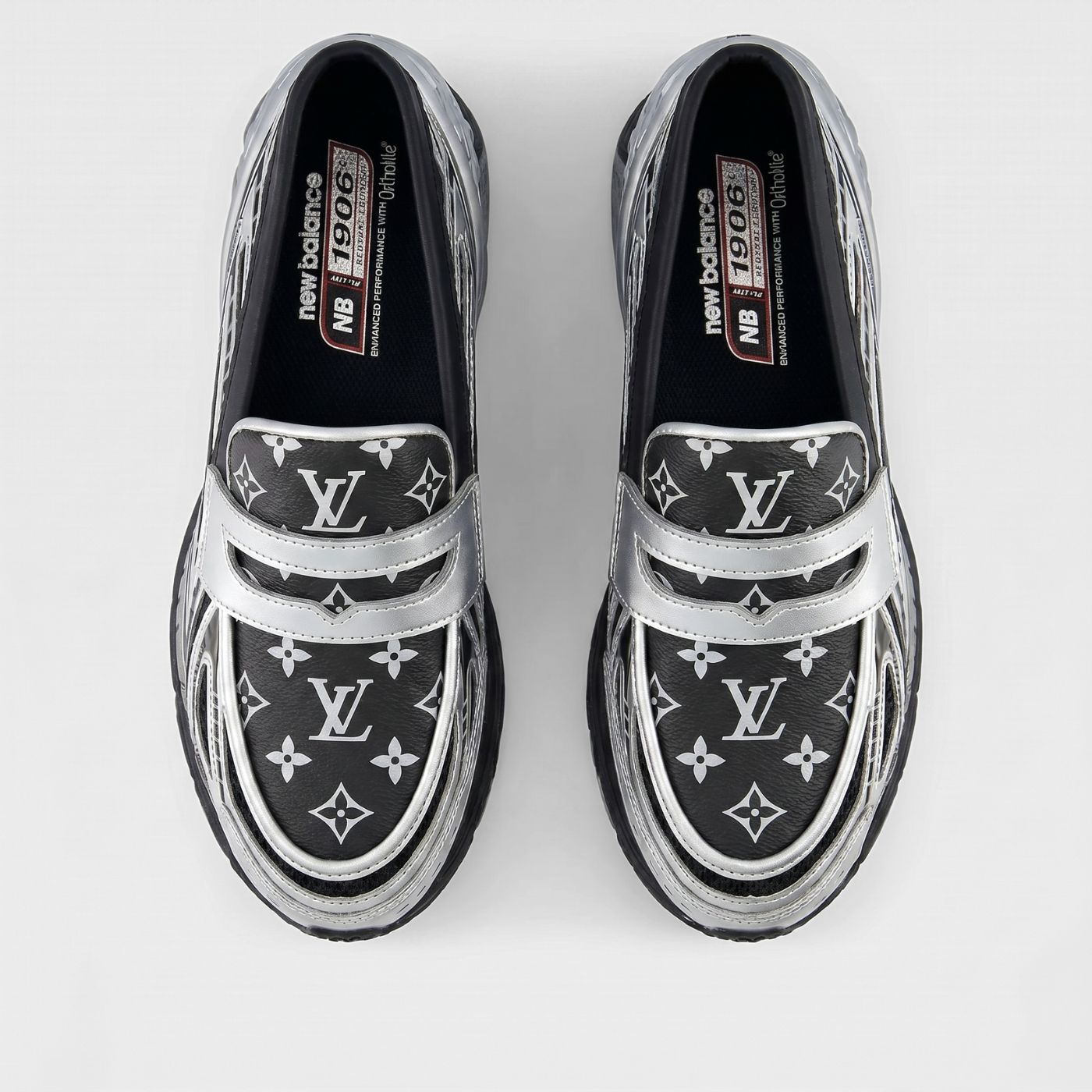 Silver Black LV New Balance 1906L Loafers