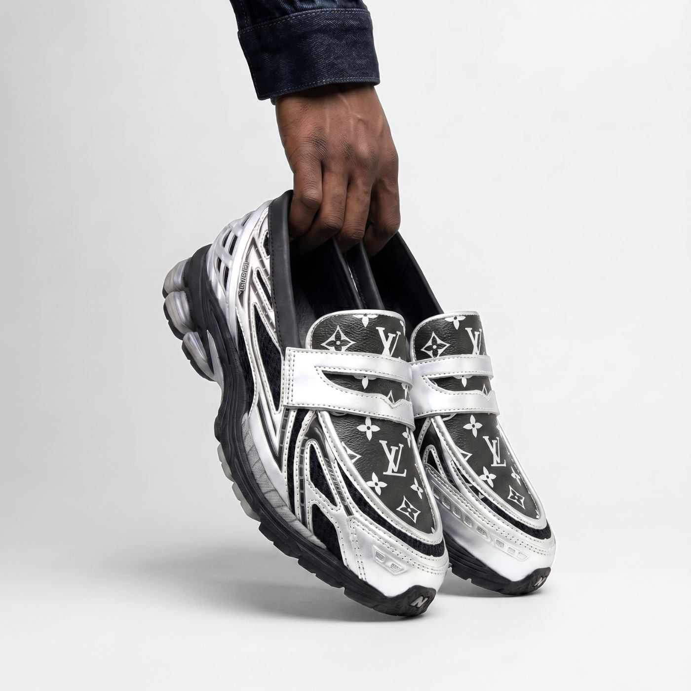 Silver Black LV New Balance 1906L Loafers