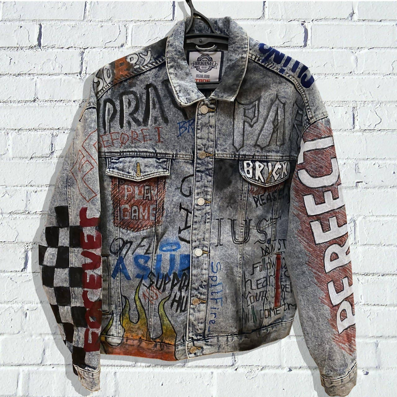 Hand painted denim jacket Phone, decorated with detachible
