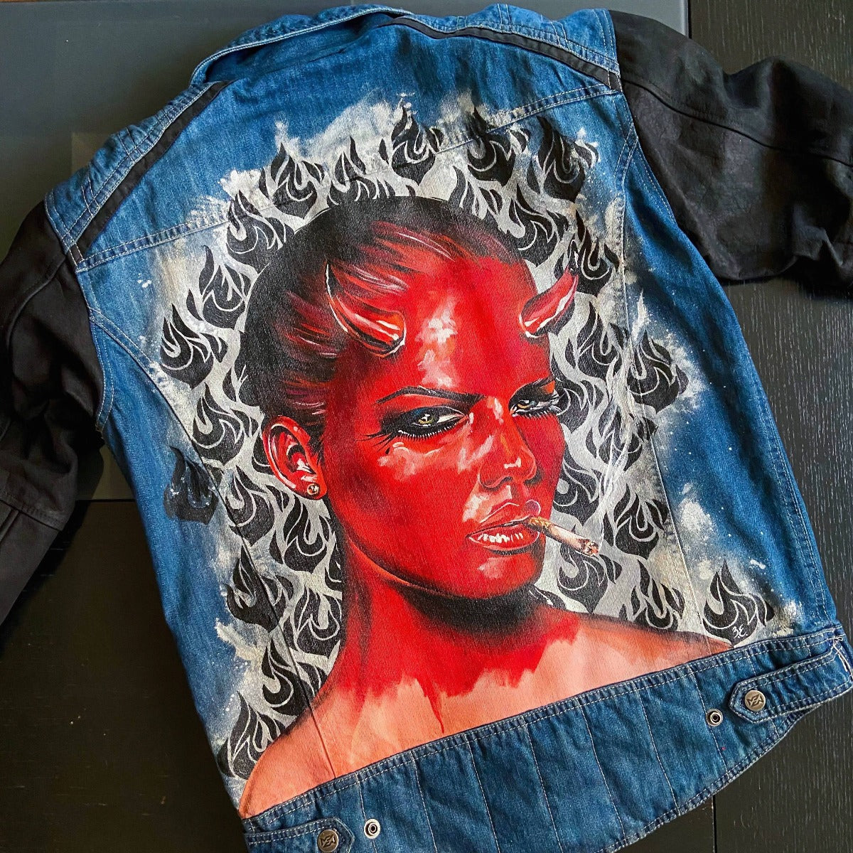 'Motorbike' Hand-Painted Denim Jacket