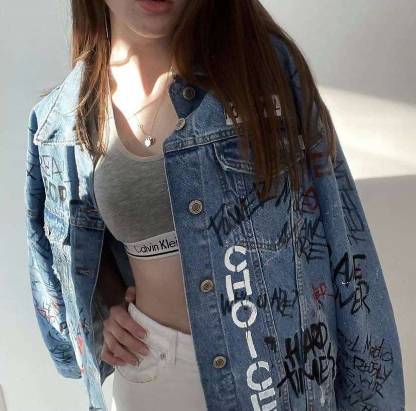 'Anti-social' Hand-Painted Denim Jacket
