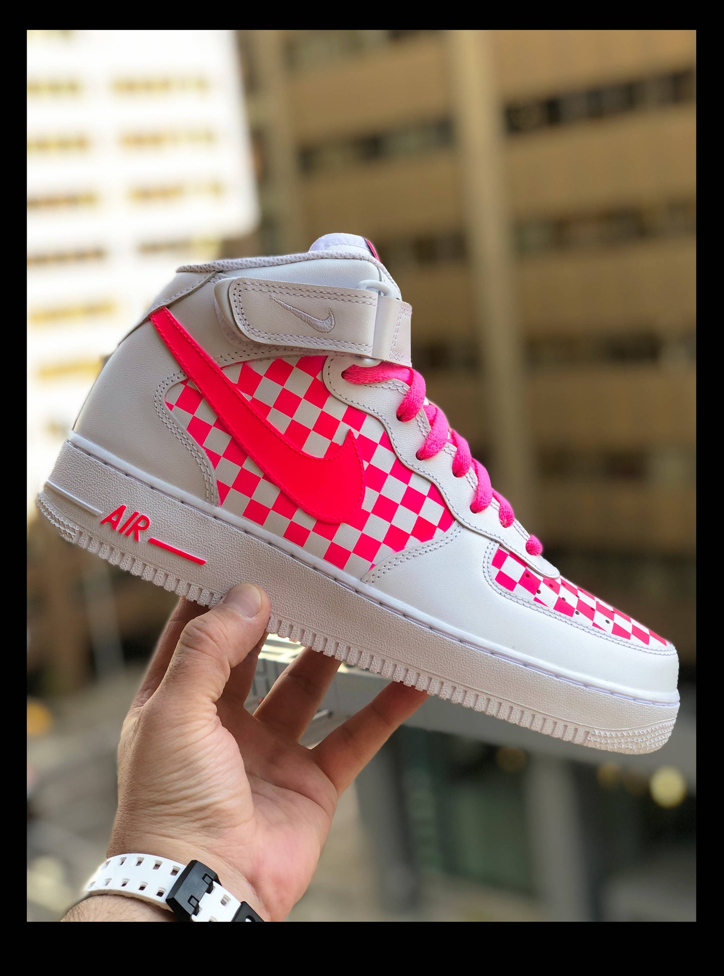 'Neon Pink Checker' Air Force 1 Mid