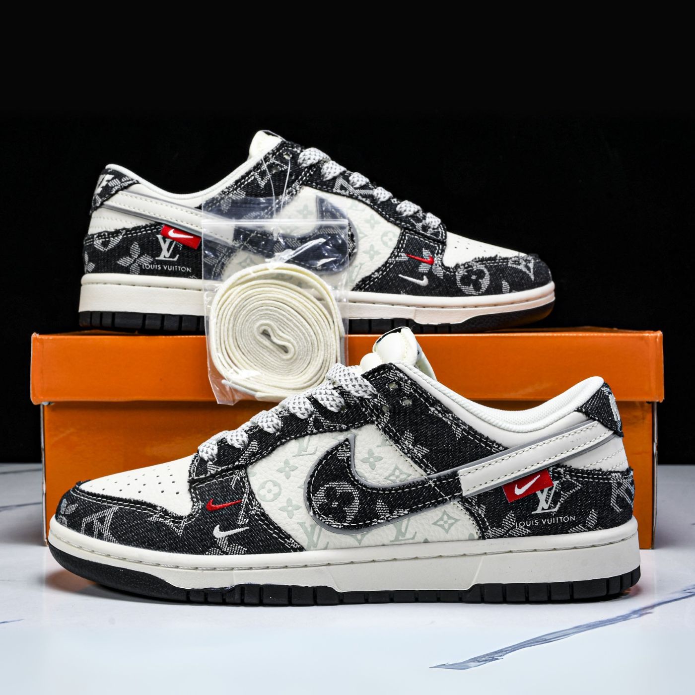 Black Denim LV Dunks Low