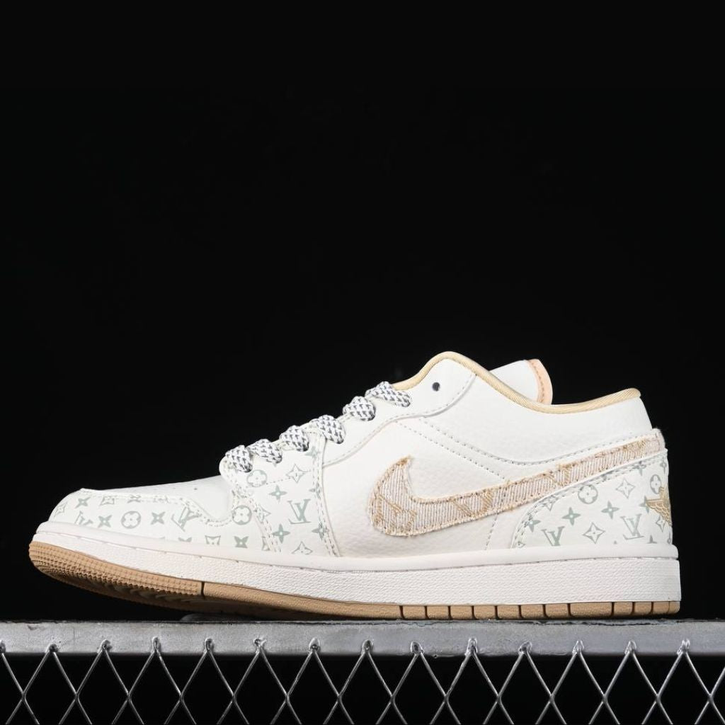 White Khaki LV Air Jordan 1 Low