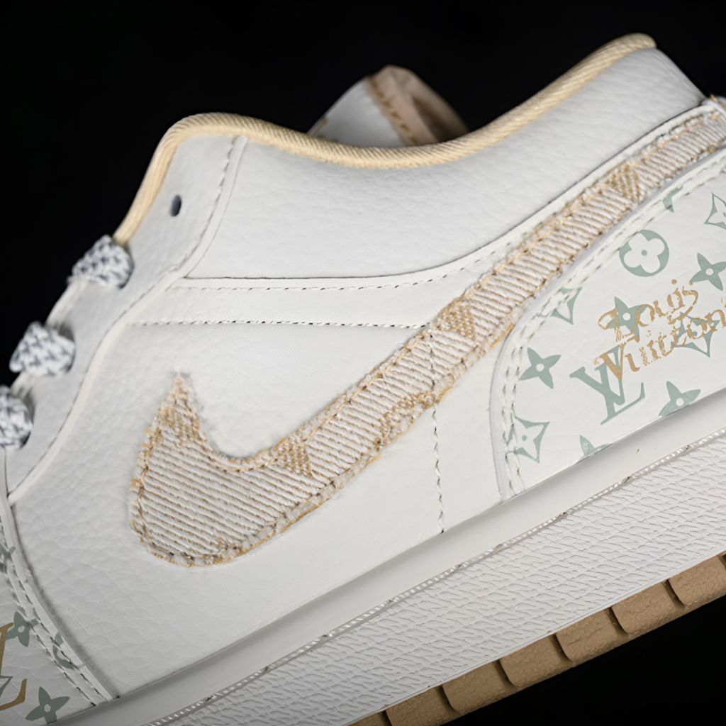 White Khaki LV Air Jordan 1 Low