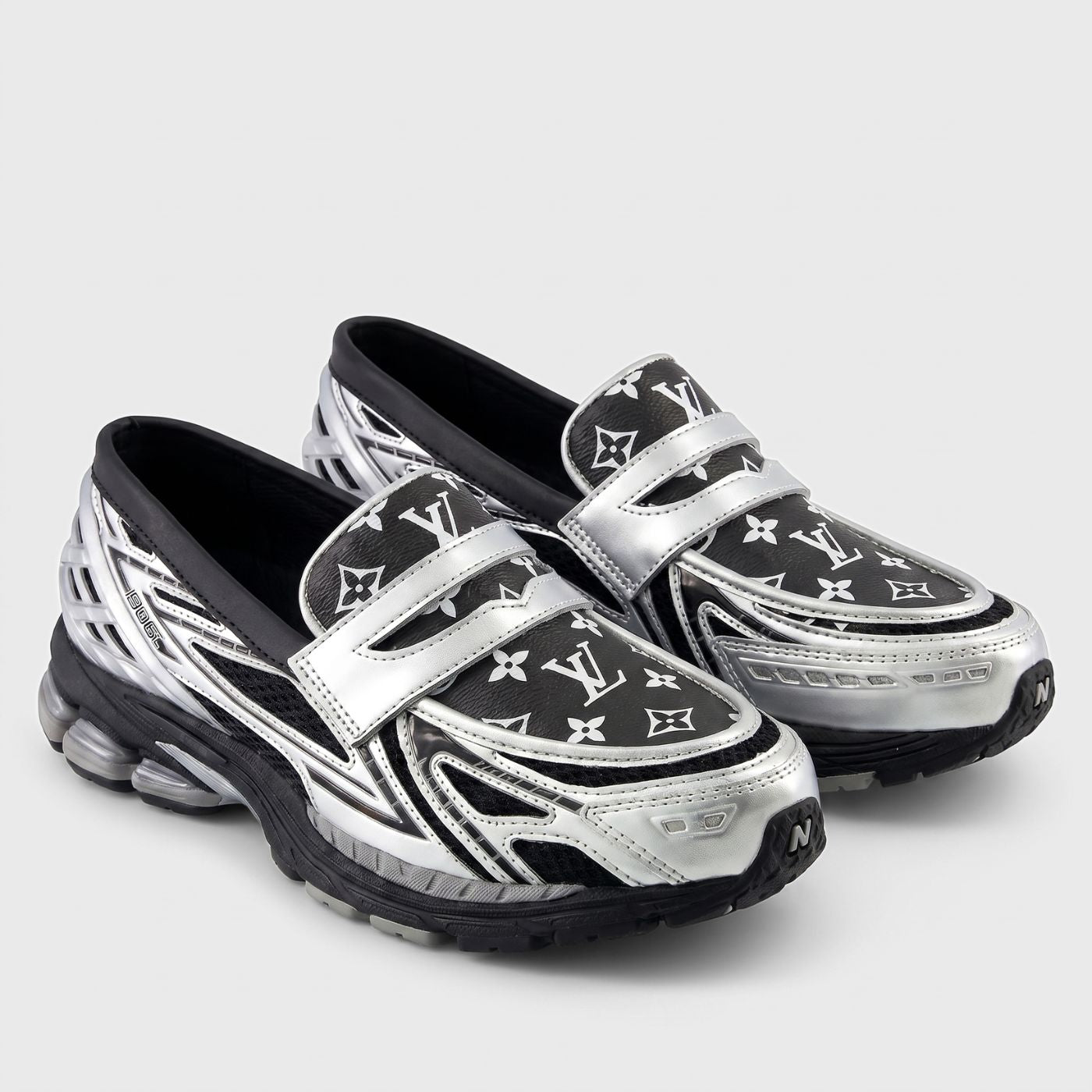 Silver Black LV New Balance 1906L Loafers