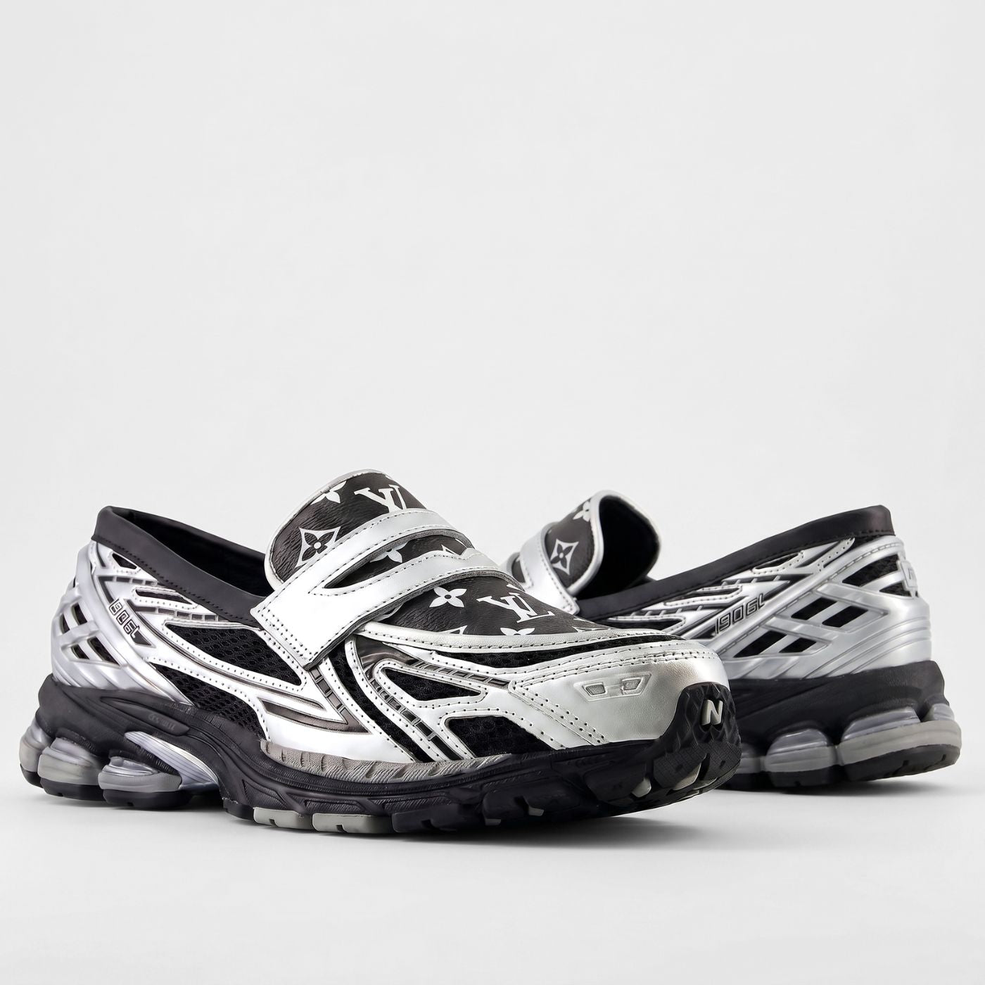 Silver Black LV New Balance 1906L Loafers