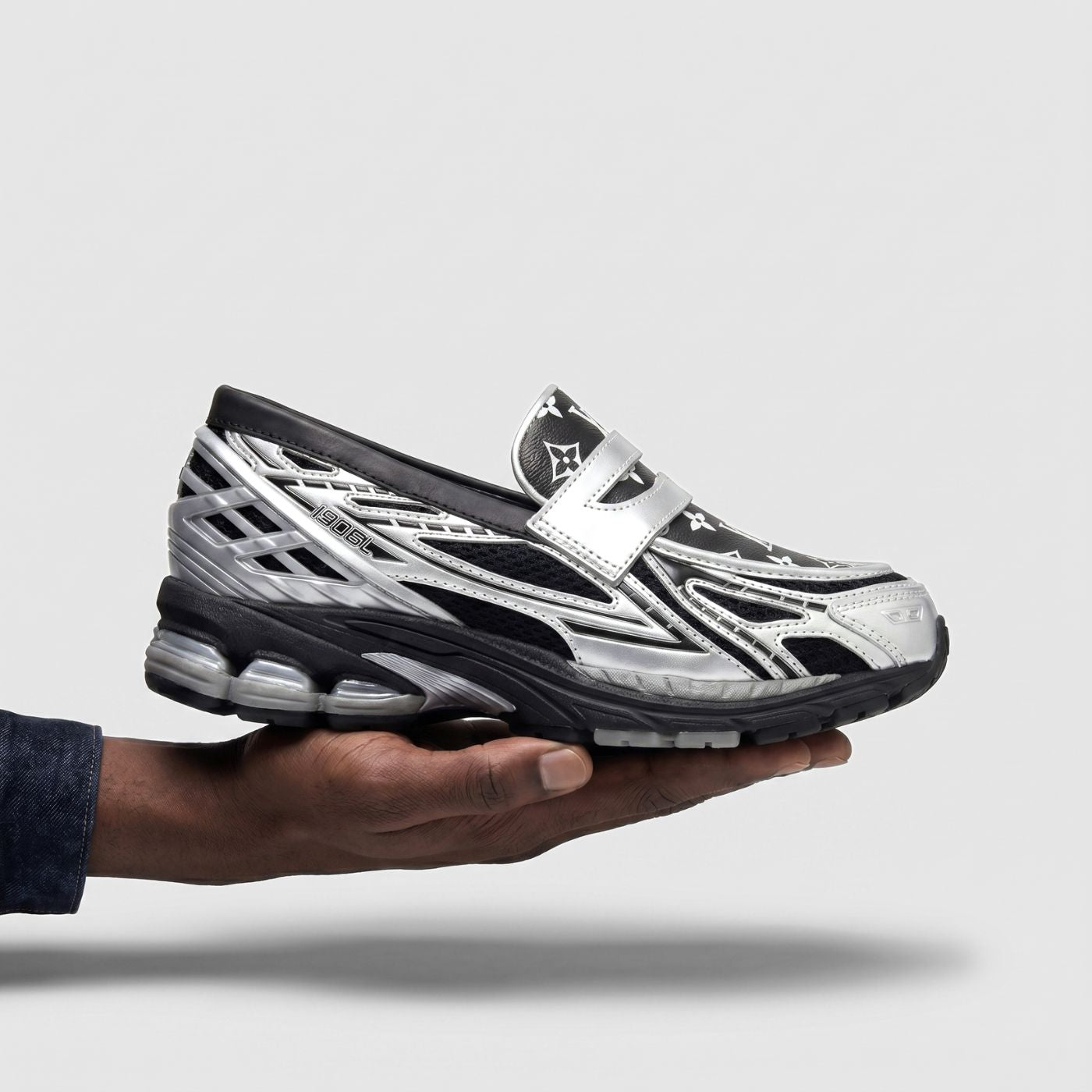 Silver Black LV New Balance 1906L Loafers