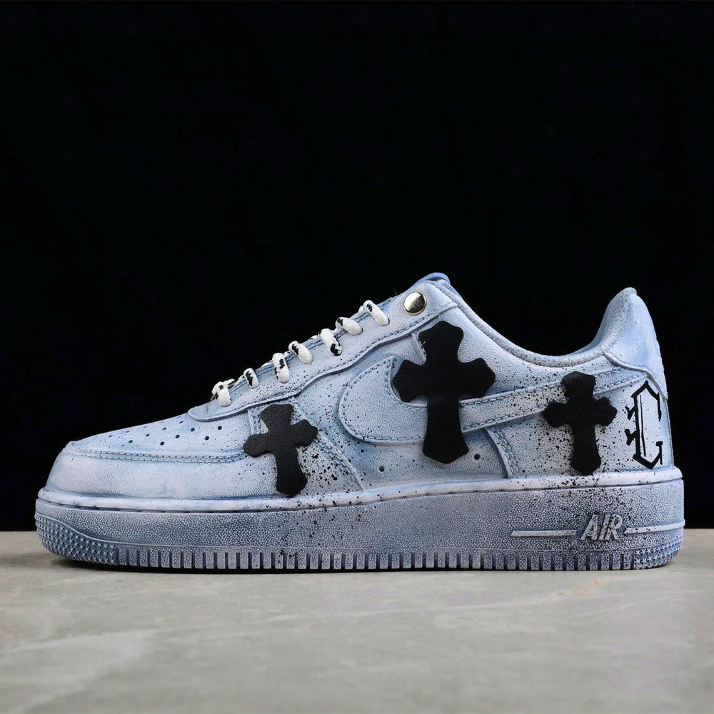 Buy Blue Chrome Hearts' Air Force 1 Sneakers | Drippy Custom