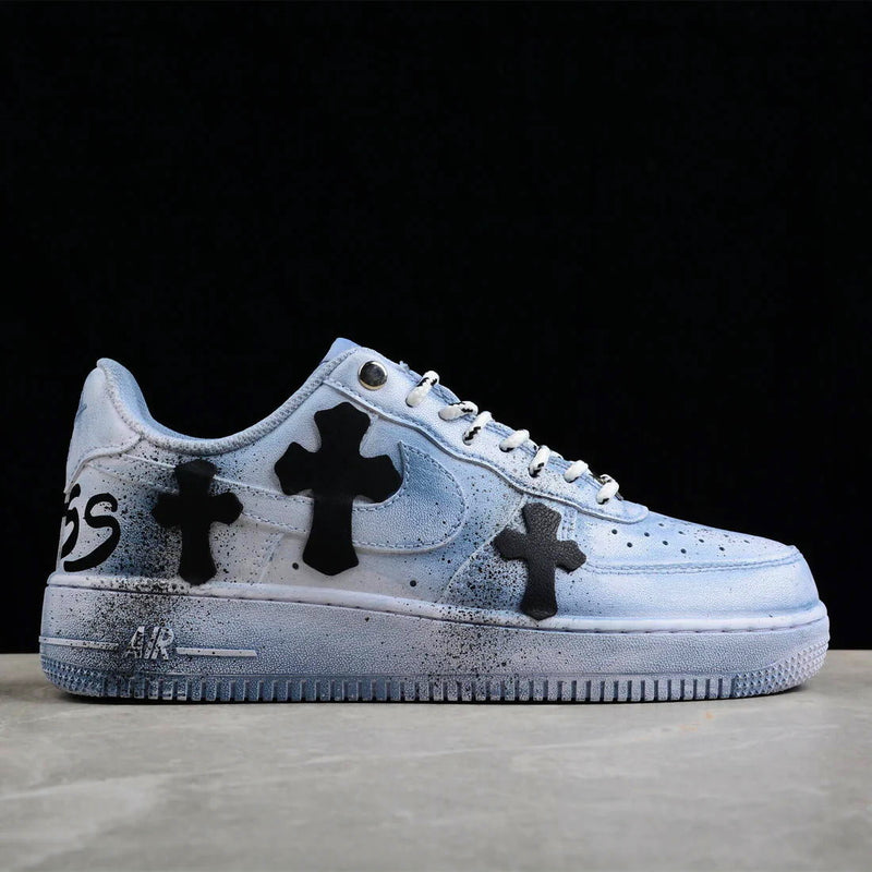 Buy Blue Chrome Hearts' Air Force 1 Sneakers | Drippy Custom