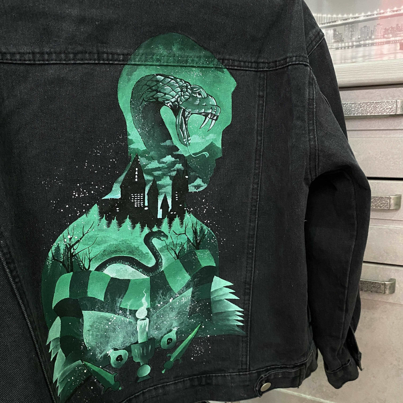 "Emerald Viper" Hand-Painted Jeans Jacket