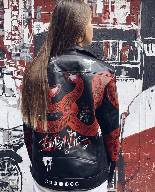 'Snakes' Hand-Painted Leather Jacket