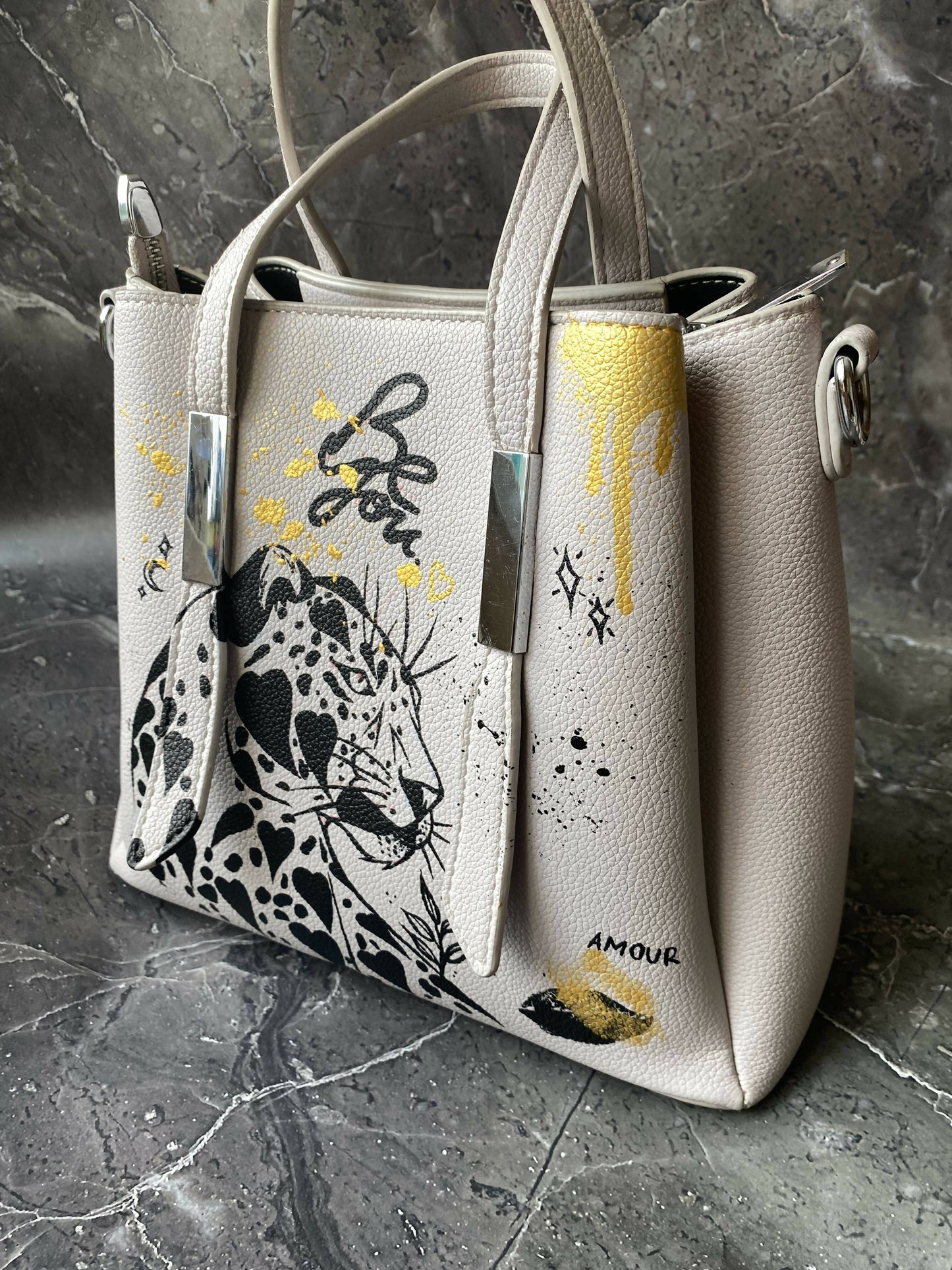 LeopardAzure Hand-Painted Bag