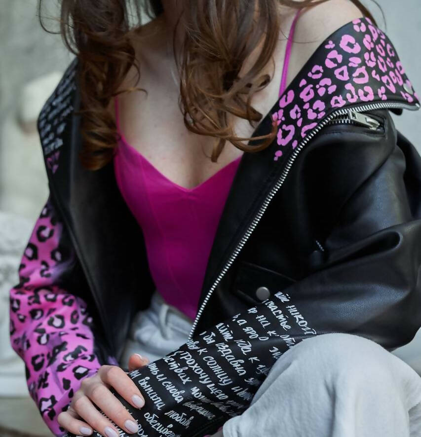 'Pink Leopard' Hand-Painted Leather Jacket