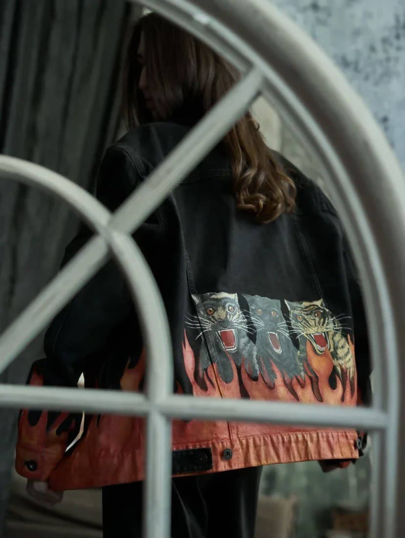 'Fire' Hand-Painted Denim Jacket