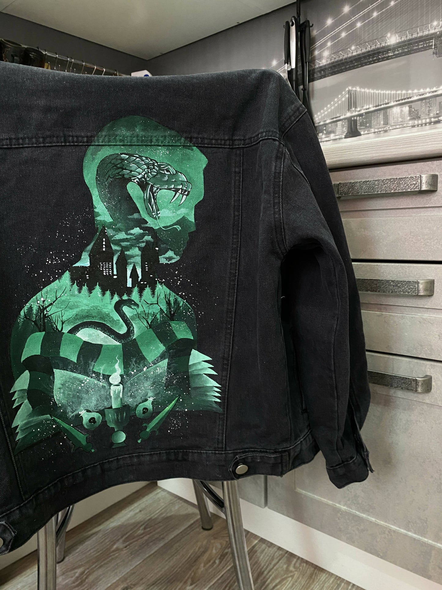 "Emerald Viper" Hand-Painted Jeans Jacket