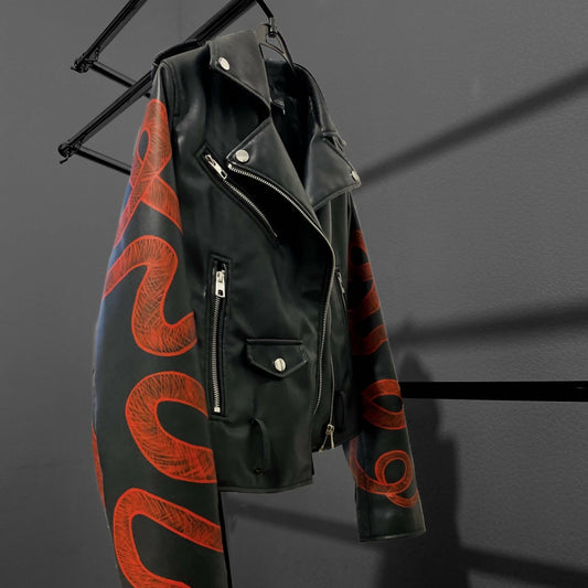 'No Days Off Red' Hand-Painted Leather Jacket