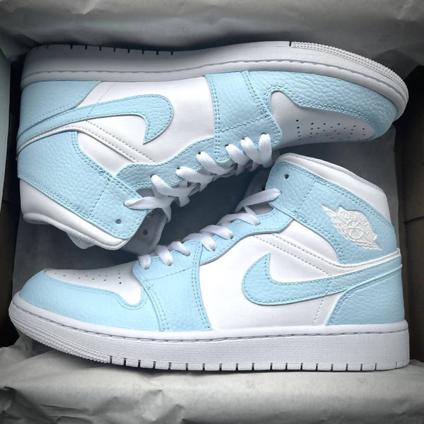 Custom Air Jordan 1 Mids (Baby Blue) Custom Air Jordan 1 Mid Baby Blue Swoosh – oicustom main image 3