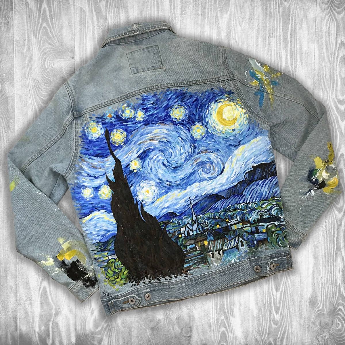 'Starry Night' Hand-Painted Denim Jacket