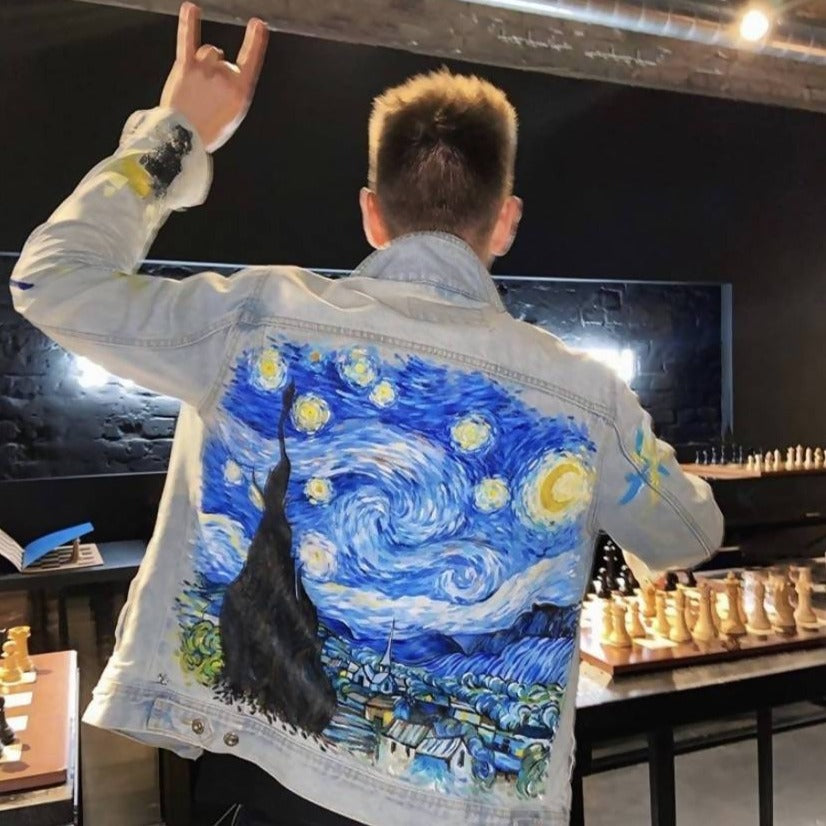 'Starry Night' Hand-Painted Denim Jacket