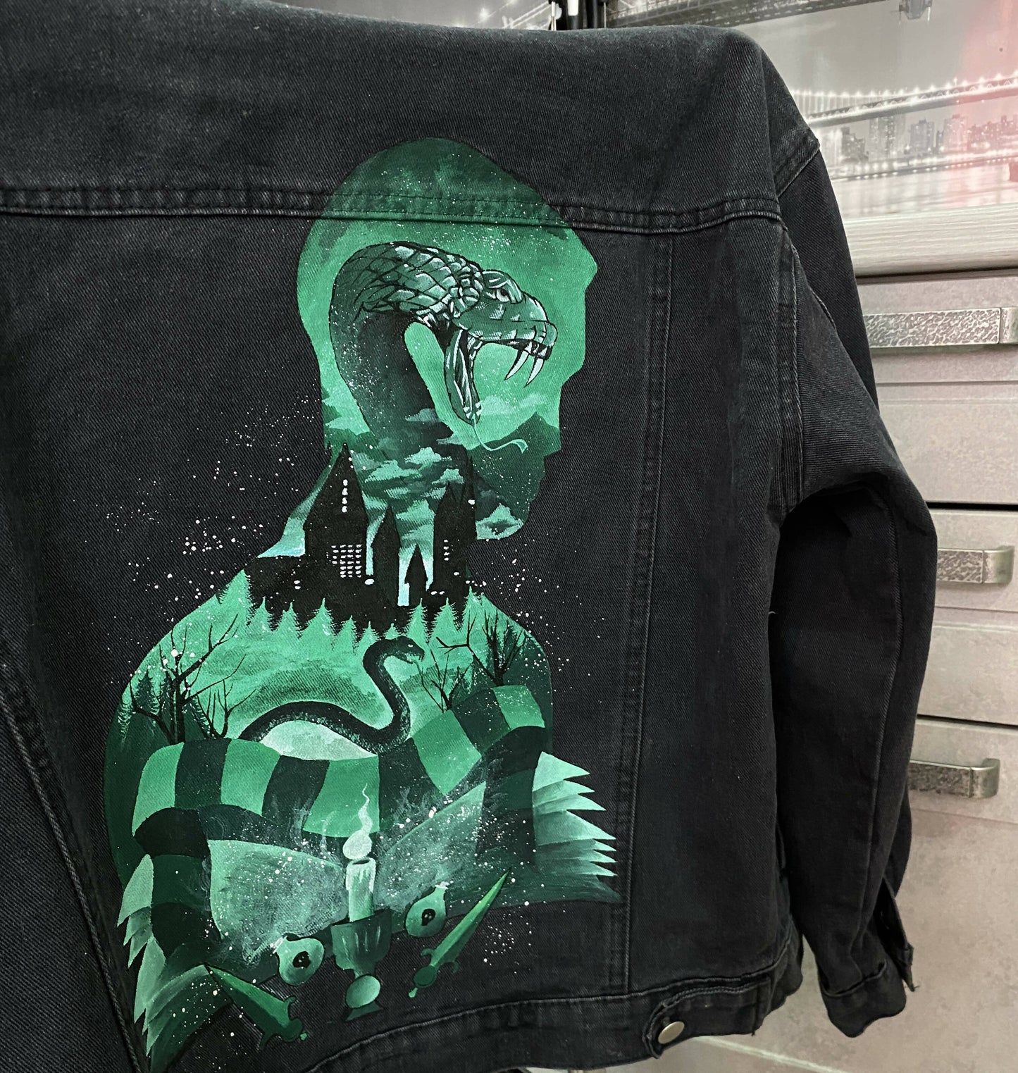 "Emerald Viper" Hand-Painted Jeans Jacket